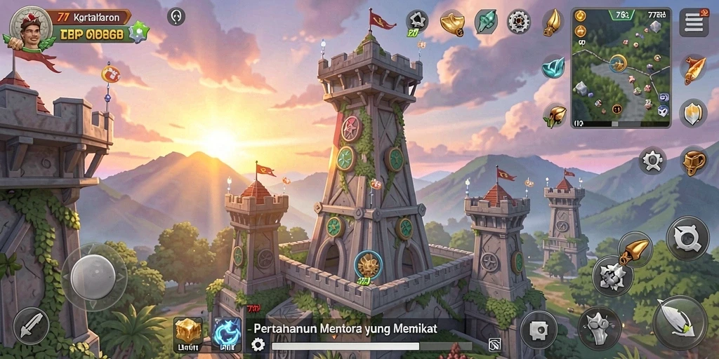 Gameplay menara pertahanan yang intens dan menarik di 77RP.