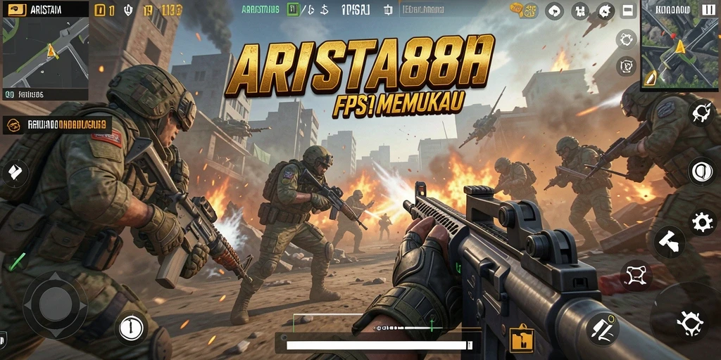 Tampilan gameplay ARISTA88 yang intens dan mendebarkan dalam pertempuran FPS.