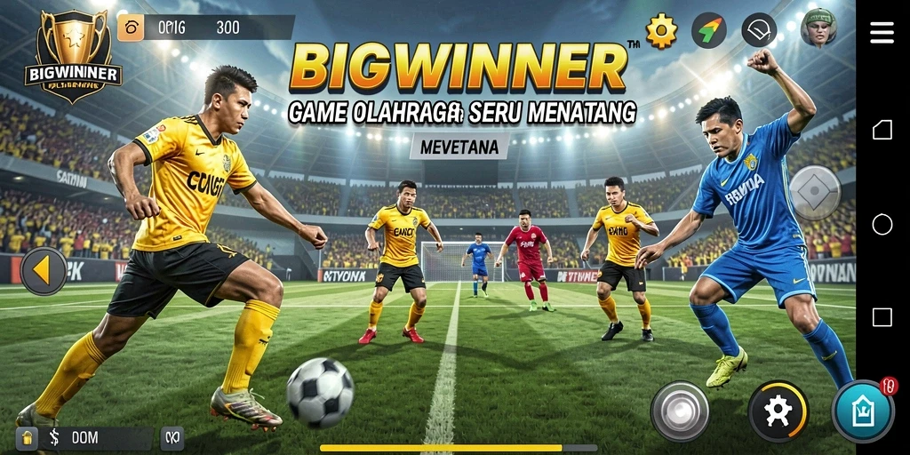 Tangkapan layar gameplay BIGWINNER yang menampilkan pertandingan olahraga seru.