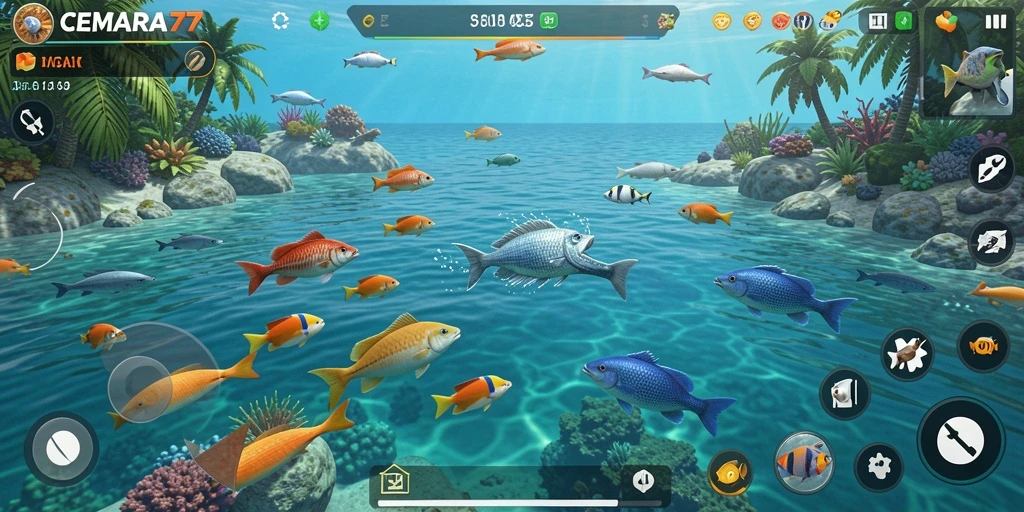 Tampilan gameplay CEMARA77 yang seru saat menembak ikan.