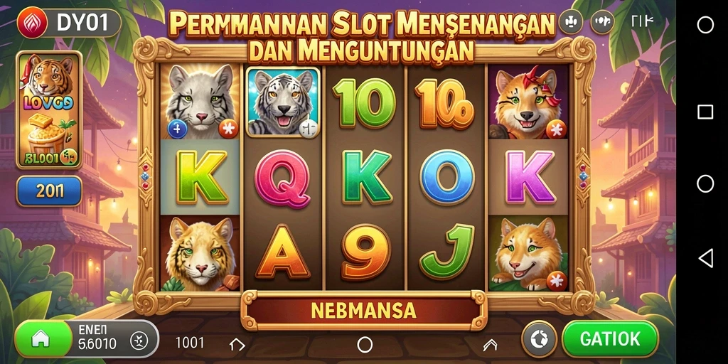 Tangkapan layar dari gameplay <strong>DY01</strong>, menunjukkan gulungan yang berputar dan simbol menarik.