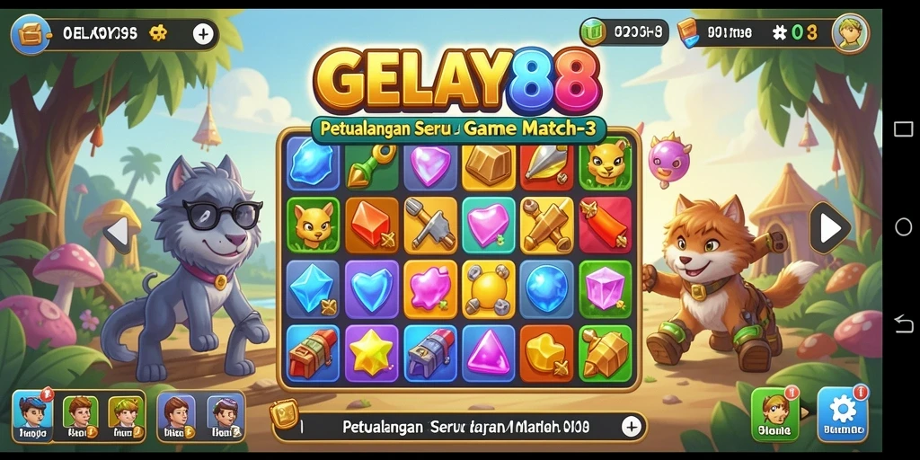 GELAY88 menampilkan gameplay Match-3 yang seru dan penuh warna.