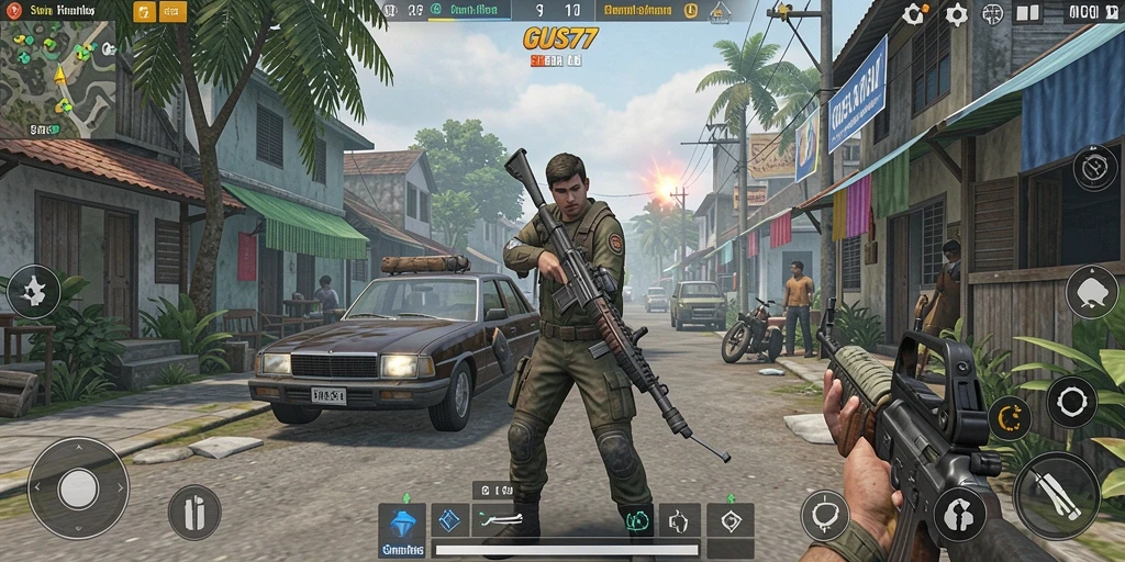 Screenshot gameplay GUS77 menampilkan skenario simulasi yang mendalam.
