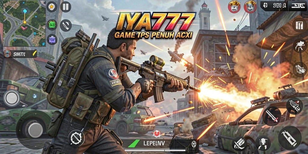 Tampilan gameplay IYA777 dengan aksi mendebarkan di arena TPS.