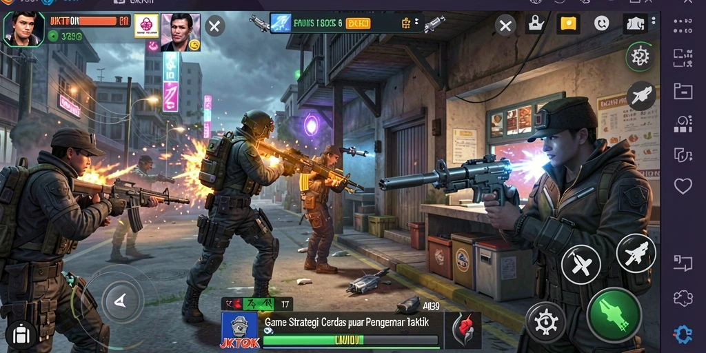 Tangkapan layar gameplay JKTOK menampilkan pertempuran strategis yang intens.