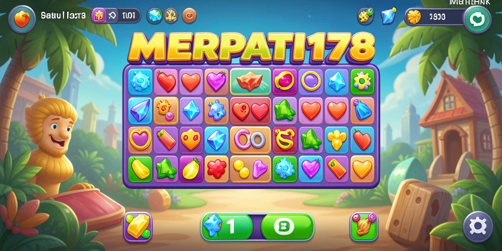 Screenshot utama MERPATI178 dengan tampilan level match-3 yang menarik.