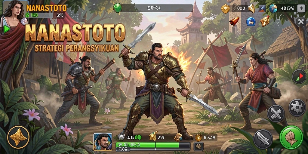Tampilan dinamis gameplay NANASTOTO dengan strategi pertempuran yang mendebarkan.