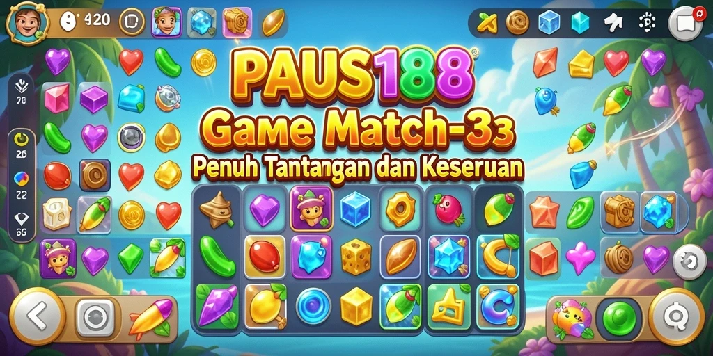 Screenshot gameplay PAUS188 dengan aksi pencocokan batu permata.