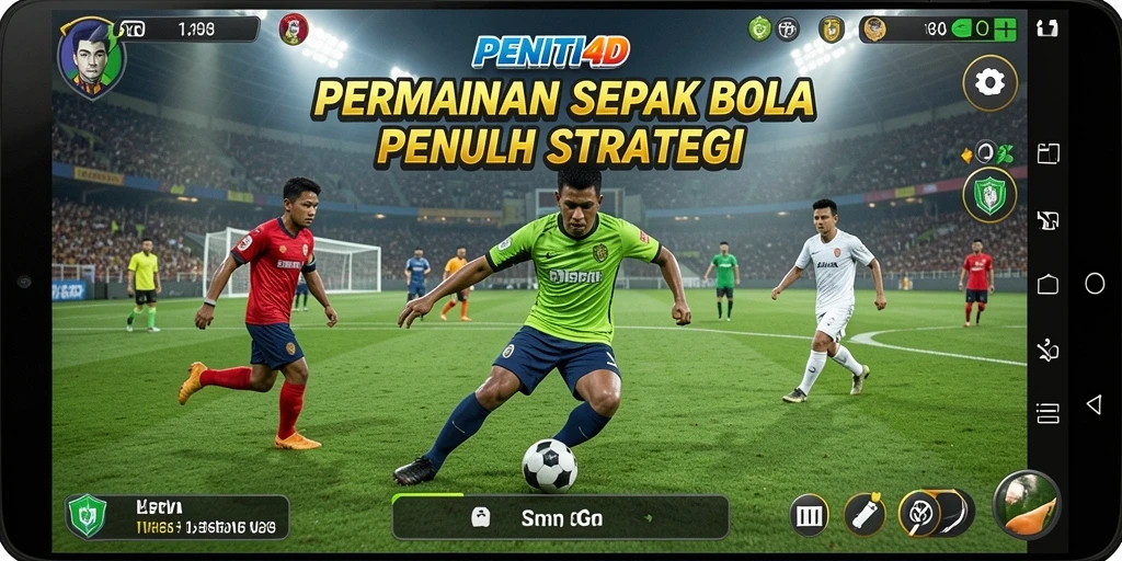 Screenshot gameplay PENITI4D yang menampilkan aksi sepak bola seru.