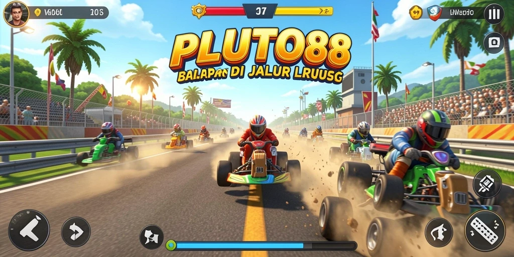 Screenshot gameplay <strong>PLUTO88</strong> yang menampilkan aksi balapan seru.