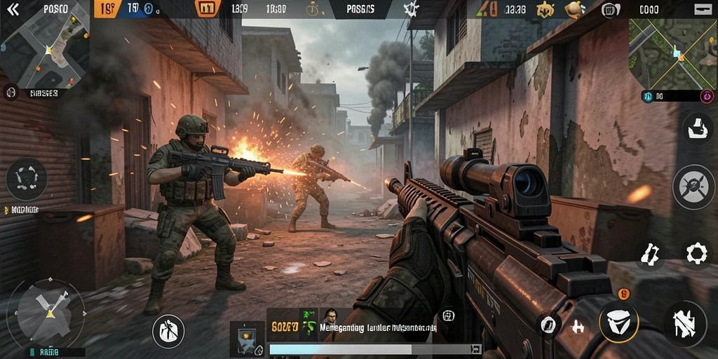 Screenshot gameplay PROSLOT yang menunjukkan aksi tembak-menembak yang intens.