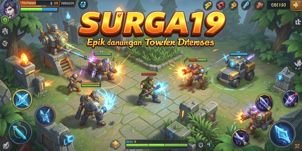 Tampilan tangkapan layar menunjukkan aksi intens dalam gameplay Tower Defense.