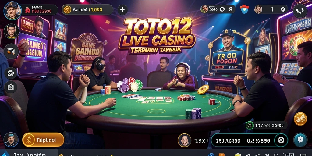 Screenshot gameplay menampilkan dealer langsung dan suasana kasino yang mendebarkan.